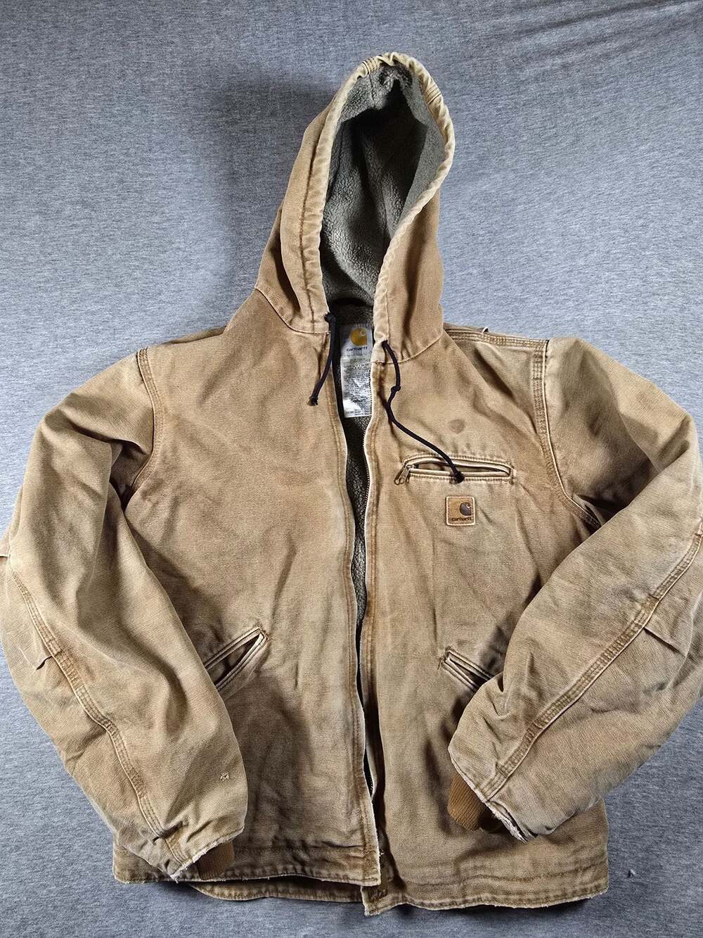 Vintage Carhartt J141 Sherpa Lined Hooded Work Jacket in Brown size M